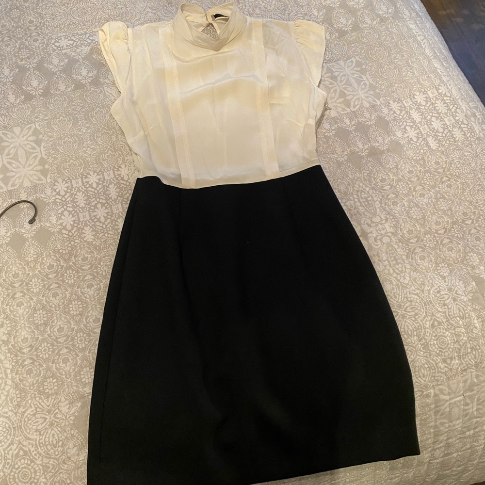 Sandro Two-Tone Ivory and Black Mini Dress